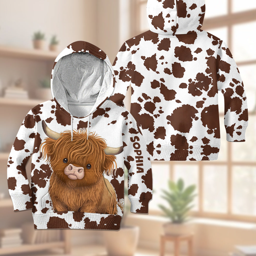 Cute Highland Cow - Personalized Highland Cow Kid Hoodie & Kid Jogger Sweatpants