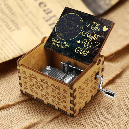 La nuit de notre rencontre - Cadeau pour couple (petit ami, petite amie, femme, mari) - Boîte à musique à manivelle personnalisée