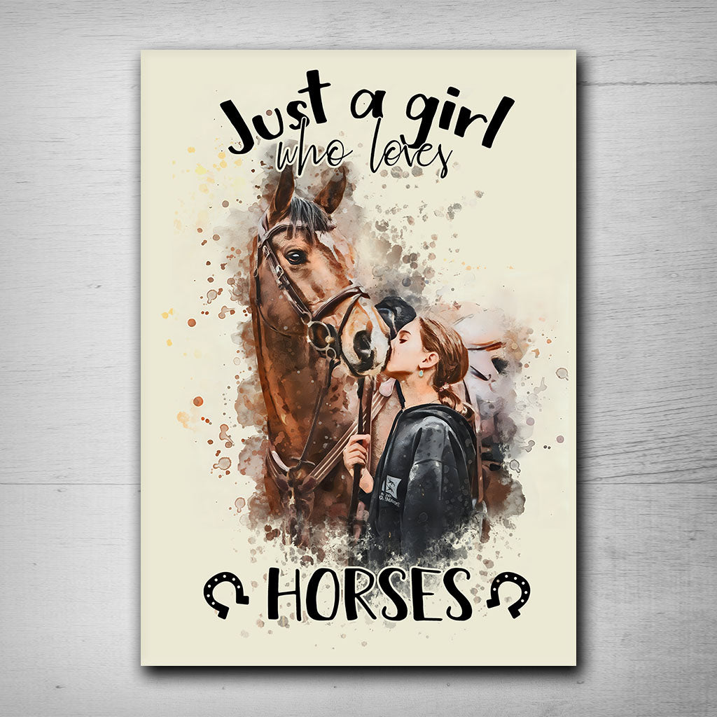 Juste une fille qui aime les chevaux - Panneau métallique rectangulaire personnalisé avec motif cheval