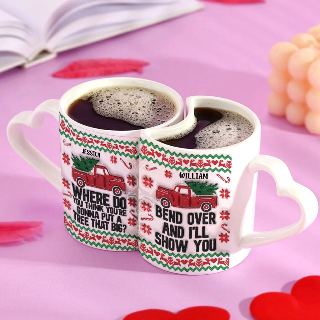 Bend Over And I Will Show You - Personalized Couple Matching Heart Handle Mug