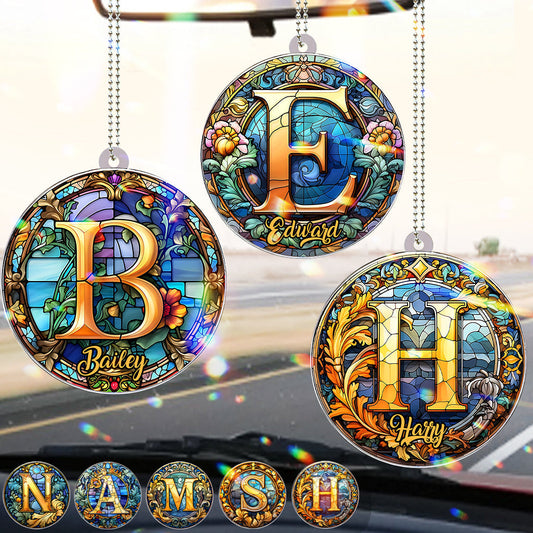 Stained Glass Letter - Personalized Family Car Ornament