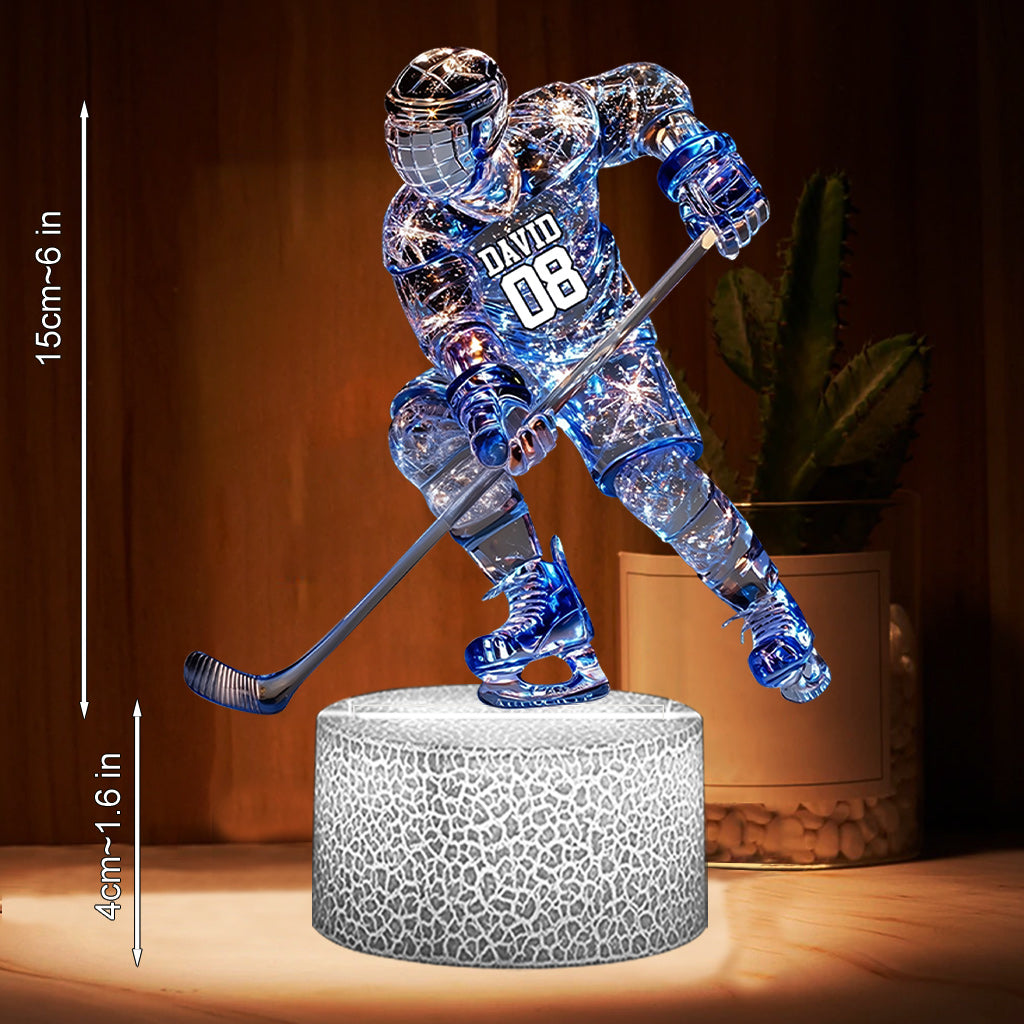 Sparkling Ice Hockey Player - Personalized Hockey Shaped Plaque Light Base