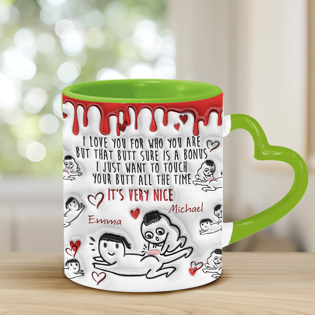 Your Butt Is Bonus - Personalized Couple Heart Handle Mug