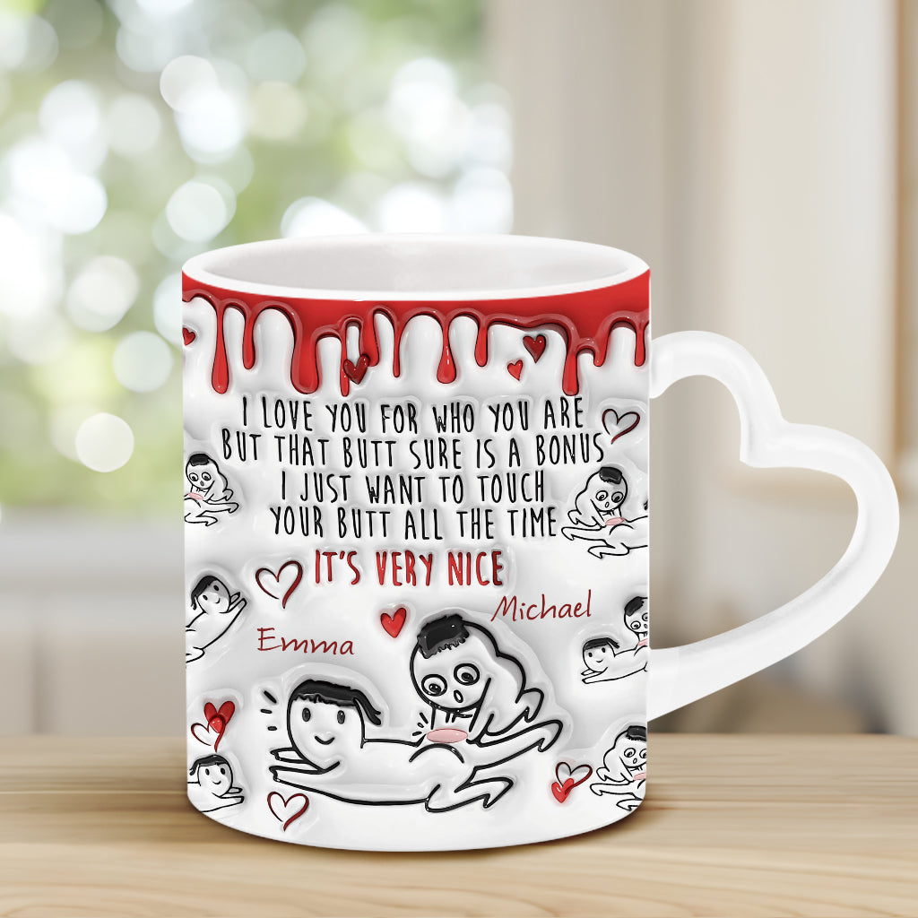 Your Butt Is Bonus - Personalized Couple Heart Handle Mug