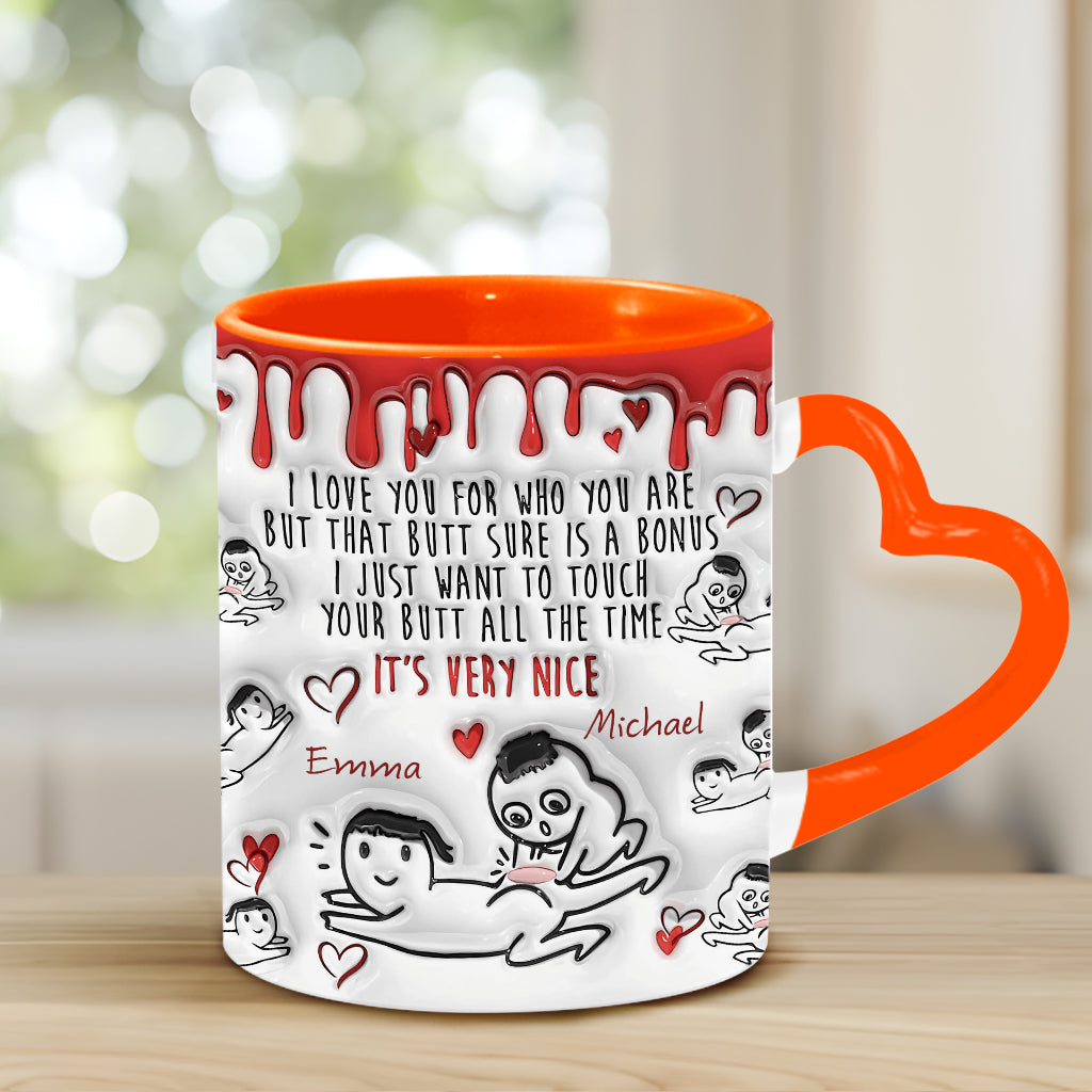 Your Butt Is Bonus - Personalized Couple Heart Handle Mug