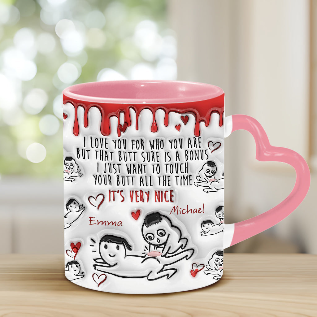 Your Butt Is Bonus - Personalized Couple Heart Handle Mug