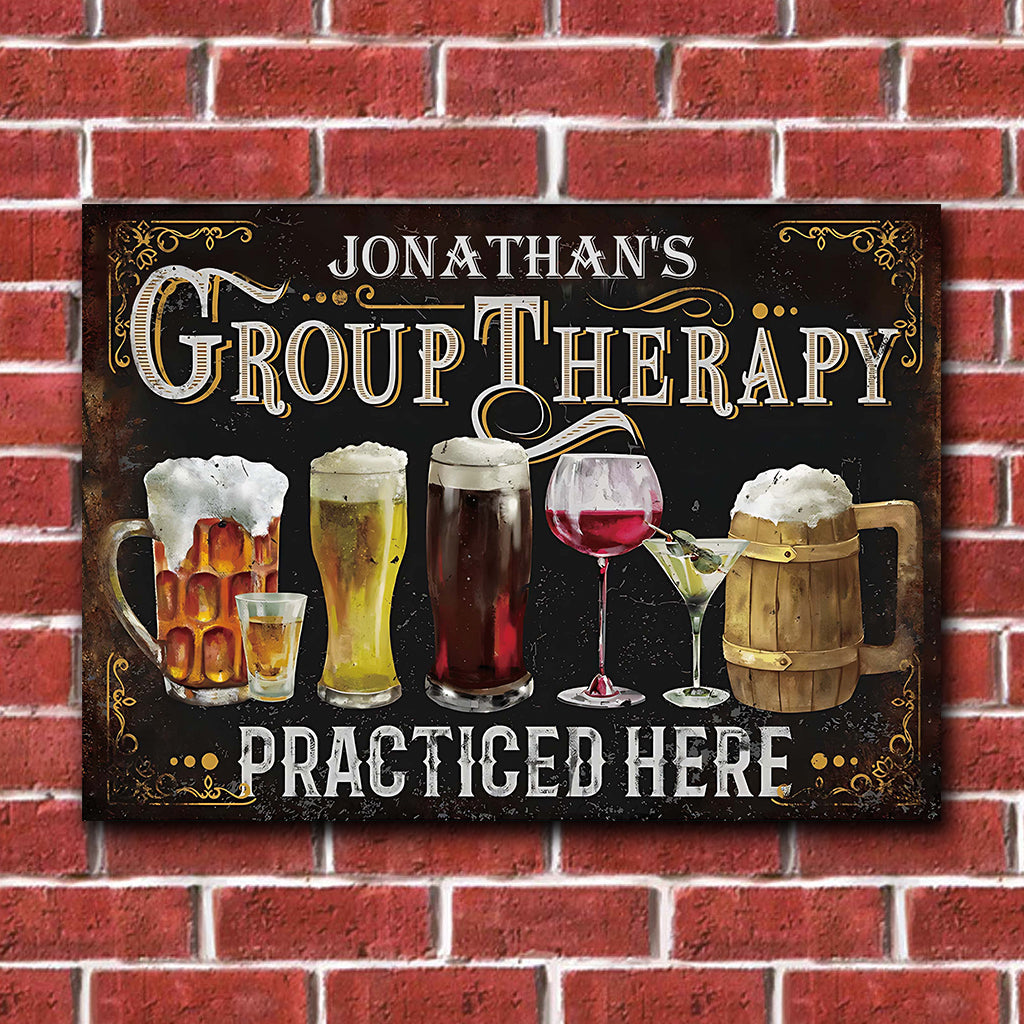 Group Therapy Practiced Here - Personalized Beer Rectangle Metal Sign