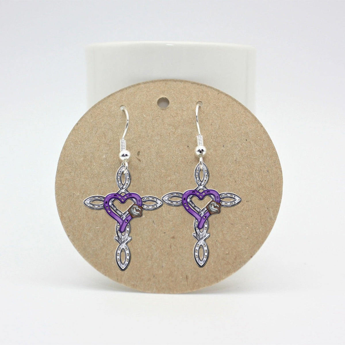 Croix en fer à cheval rustique - Boucles d'oreilles personnalisées pour chevaux