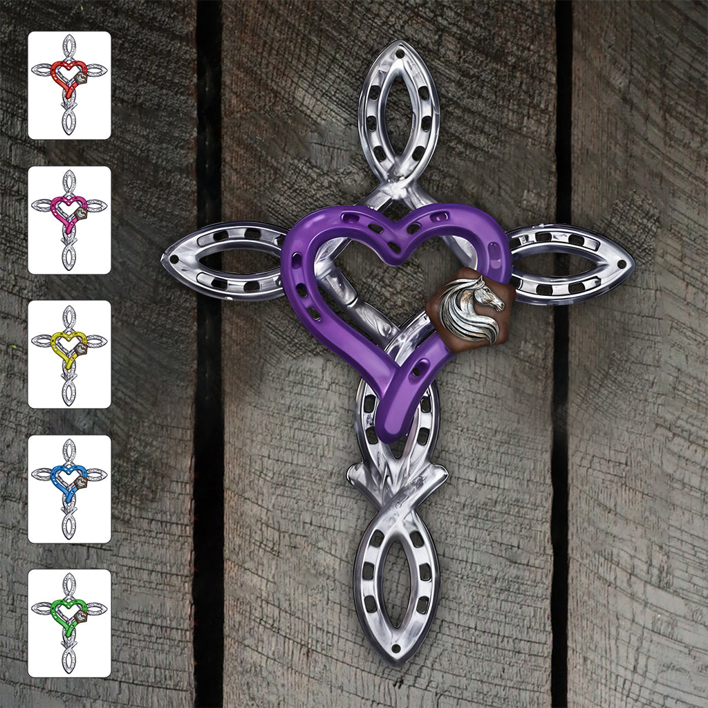 Rustic Horseshoe Cross - Personalized Horse Cut Metal Sign