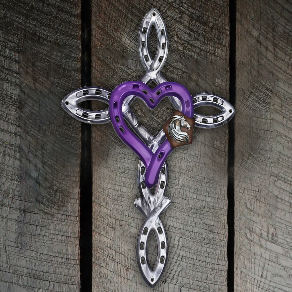 Rustic Horseshoe Cross - Personalized Horse Cut Metal Sign