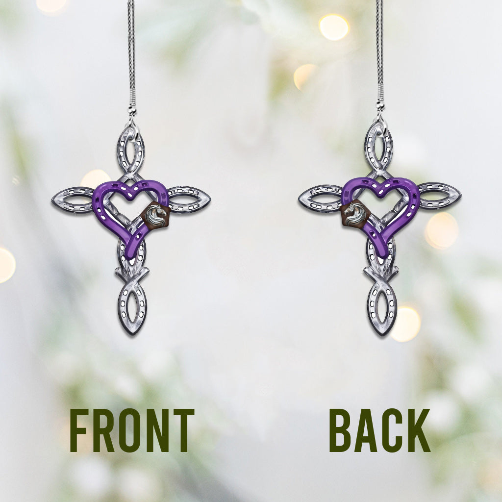 Rustic Horseshoe Cross - Personalized Horse Car Ornament