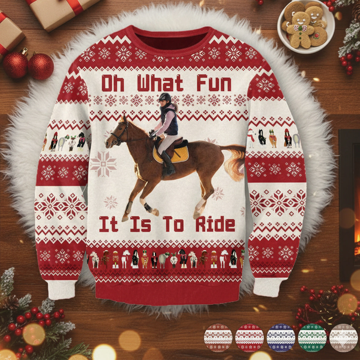 Quel plaisir de monter à cheval ! Cadeau de Noël pour les amoureux des chevaux - Pull moche personnalisé avec motif cheval