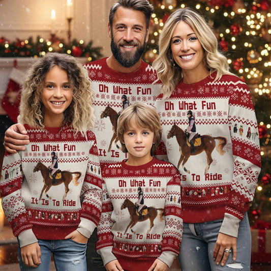 Quel plaisir de monter à cheval ! Cadeau de Noël pour les amoureux des chevaux - Pull moche personnalisé avec motif cheval