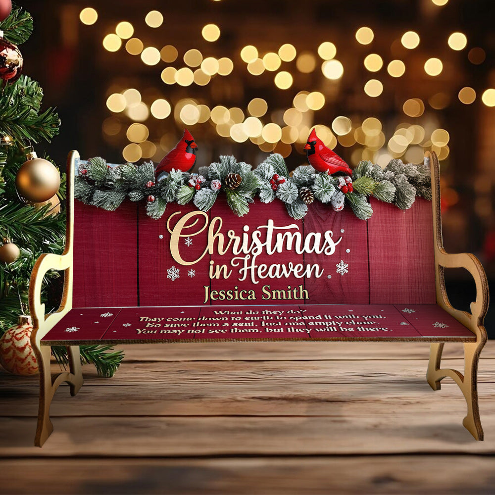 Christmas In Heaven - Personalized Memorial Wooden Bench
