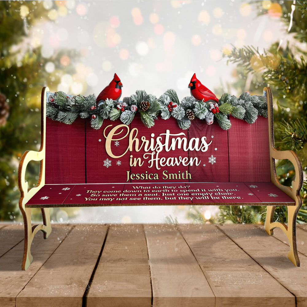 Christmas In Heaven - Personalized Memorial Wooden Bench