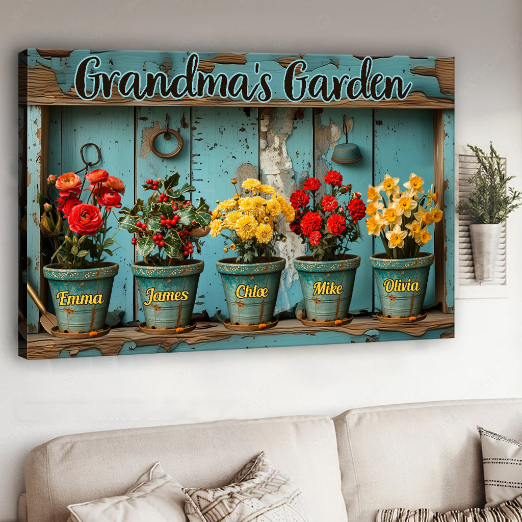 Jardin de fleurs de naissance de grand-mère/maman… - Toile et affiche de jardinage personnalisées