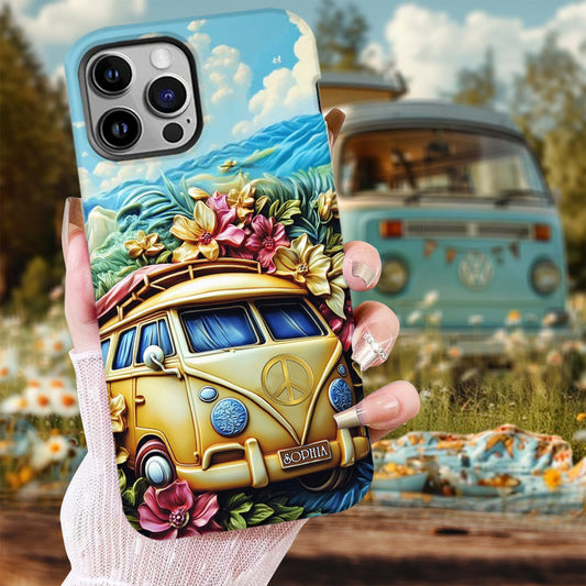 Coque de téléphone personnalisée avec motif floral et symbole de paix - Style hippie - Imprimé intégral