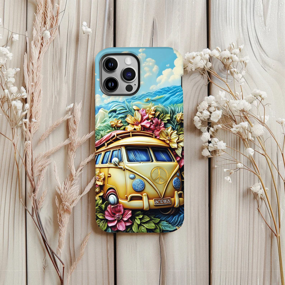 Floral Van Peace Sign - Personalized Hippie Full Print Phone Case