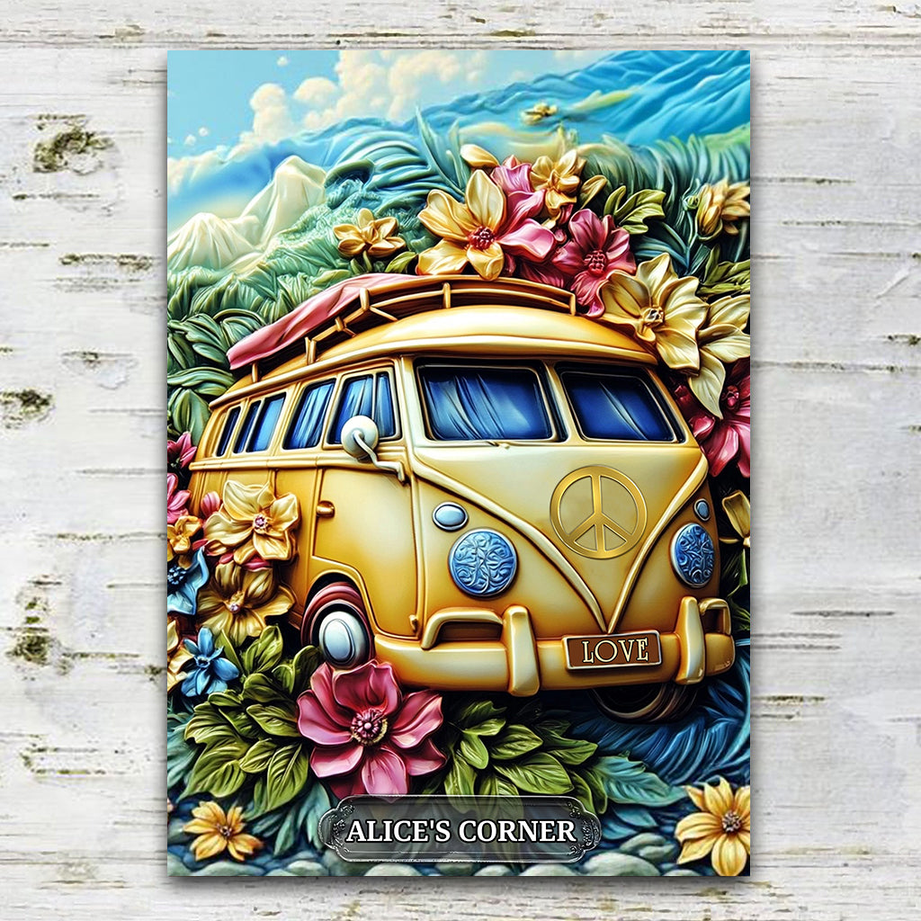 Panneau de paix floral en forme de camionnette - Panneau rectangulaire en métal personnalisé style hippie