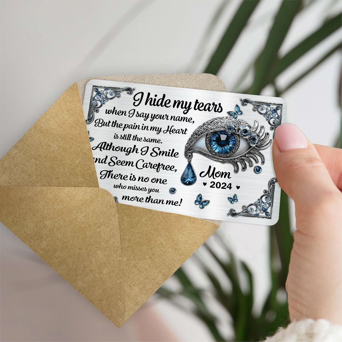 Je cache mes larmes - Carte commémorative personnalisée à insérer dans un portefeuille