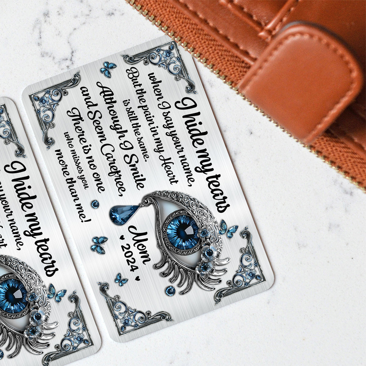 Je cache mes larmes - Carte commémorative personnalisée à insérer dans un portefeuille