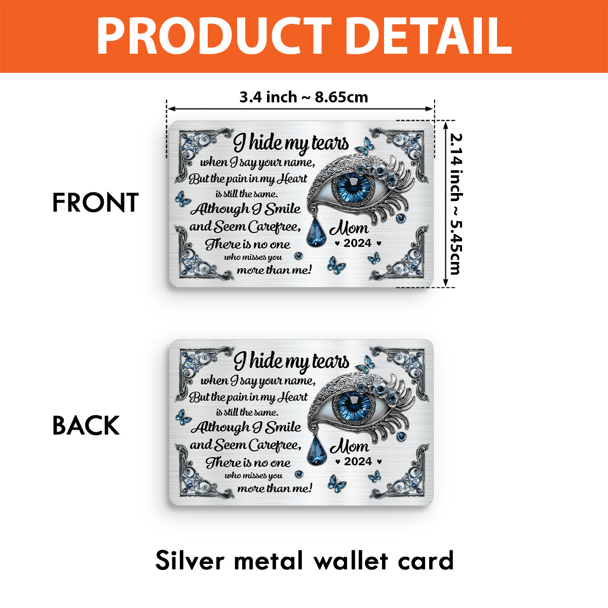 Je cache mes larmes - Carte commémorative personnalisée à insérer dans un portefeuille