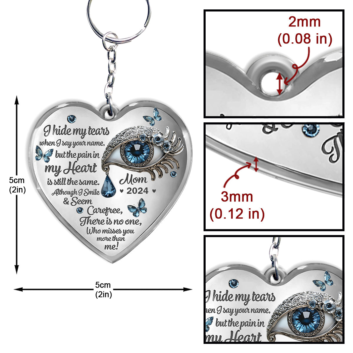 Je cache mes larmes - Porte-clés commémoratif personnalisé