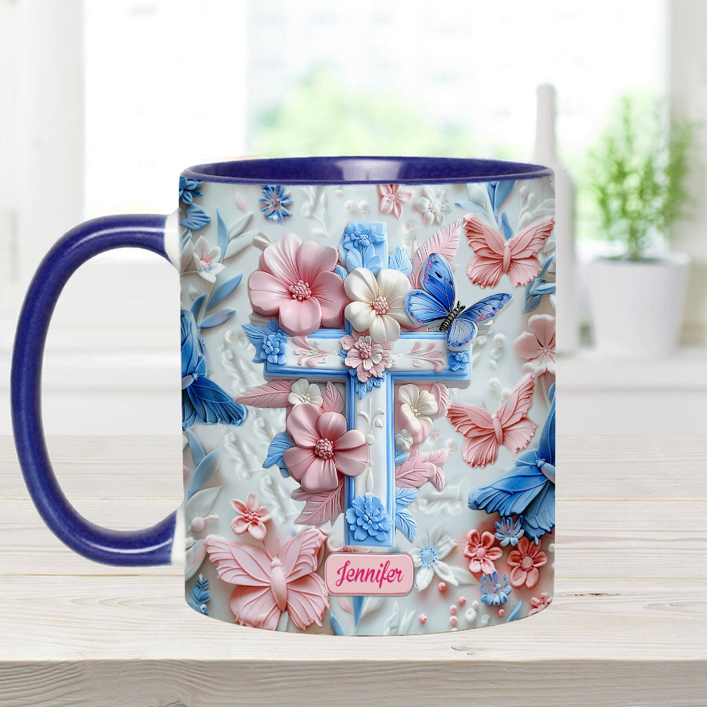 Croyez aux papillons roses et bleus - Mug chrétien personnalisé
