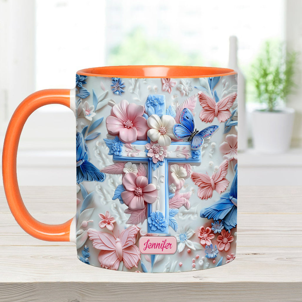 Croyez aux papillons roses et bleus - Mug chrétien personnalisé