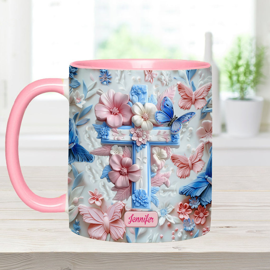 Croyez aux papillons roses et bleus - Mug chrétien personnalisé