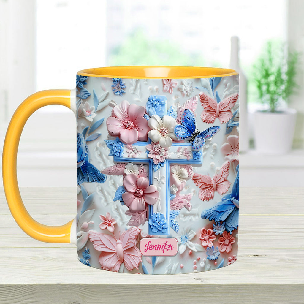 Croyez aux papillons roses et bleus - Mug chrétien personnalisé