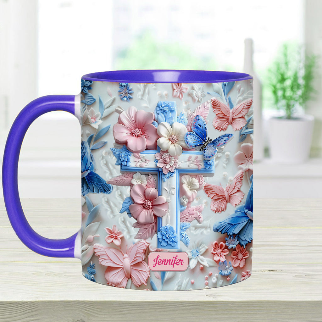 Croyez aux papillons roses et bleus - Mug chrétien personnalisé