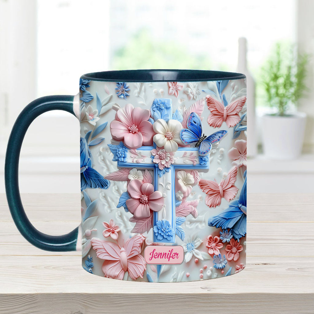 Croyez aux papillons roses et bleus - Mug chrétien personnalisé