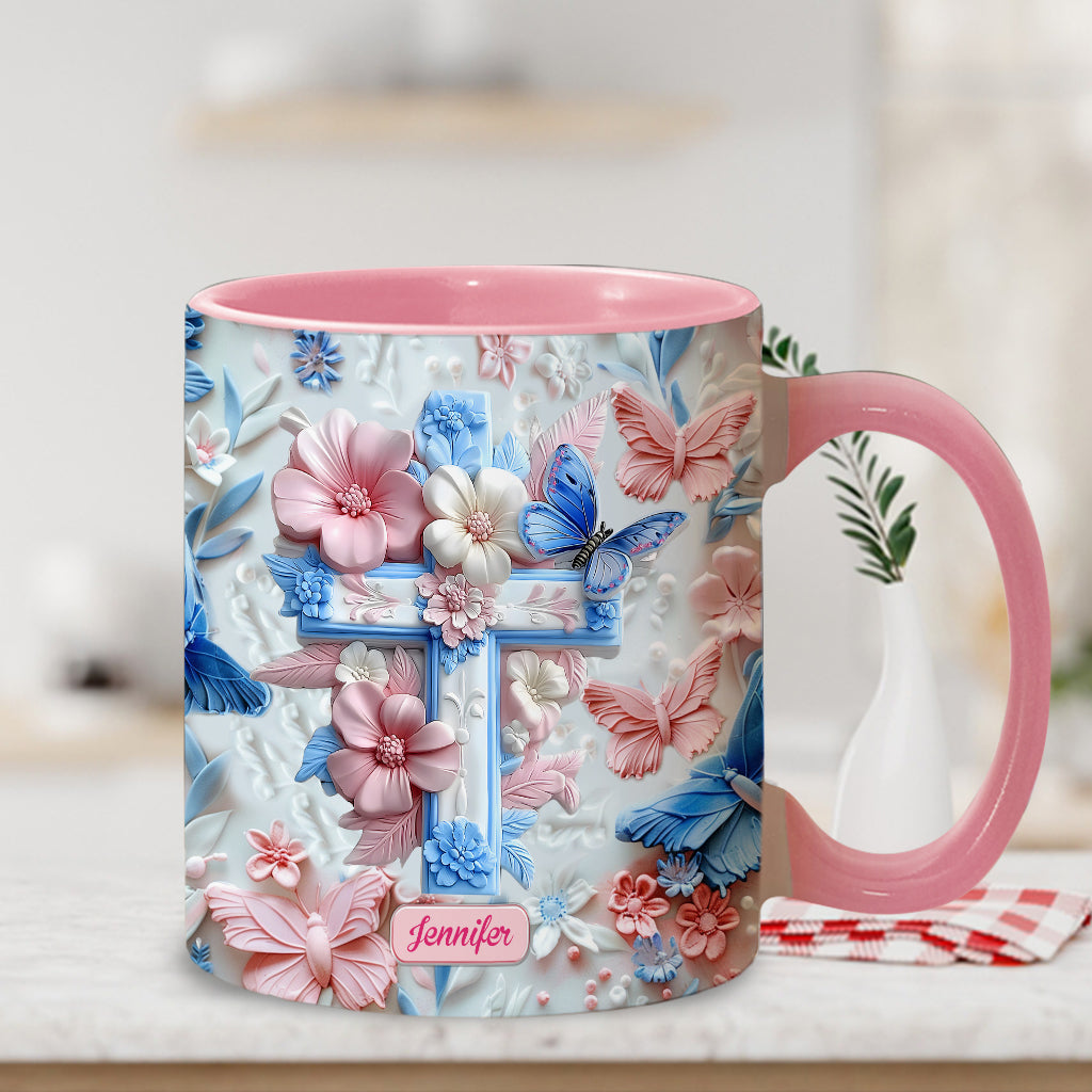 Croyez aux papillons roses et bleus - Mug chrétien personnalisé