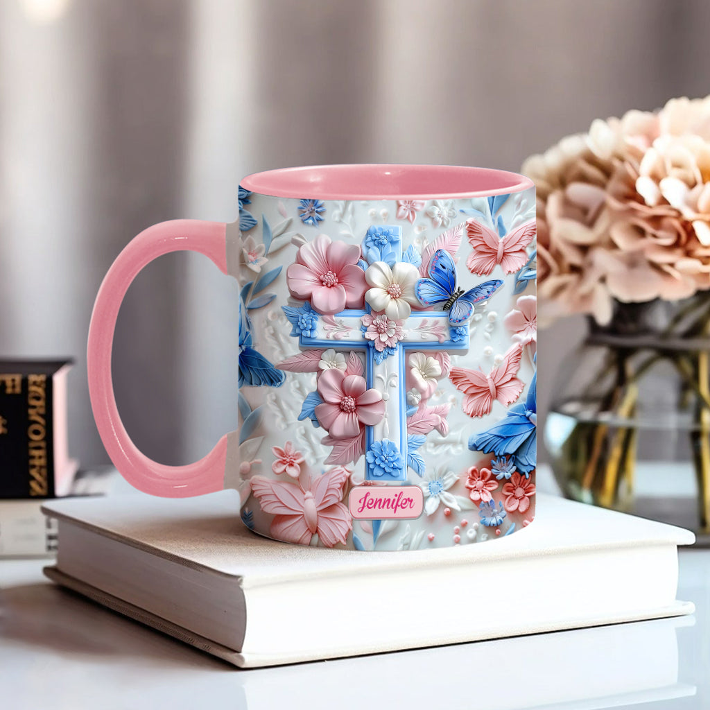 Croyez aux papillons roses et bleus - Mug chrétien personnalisé