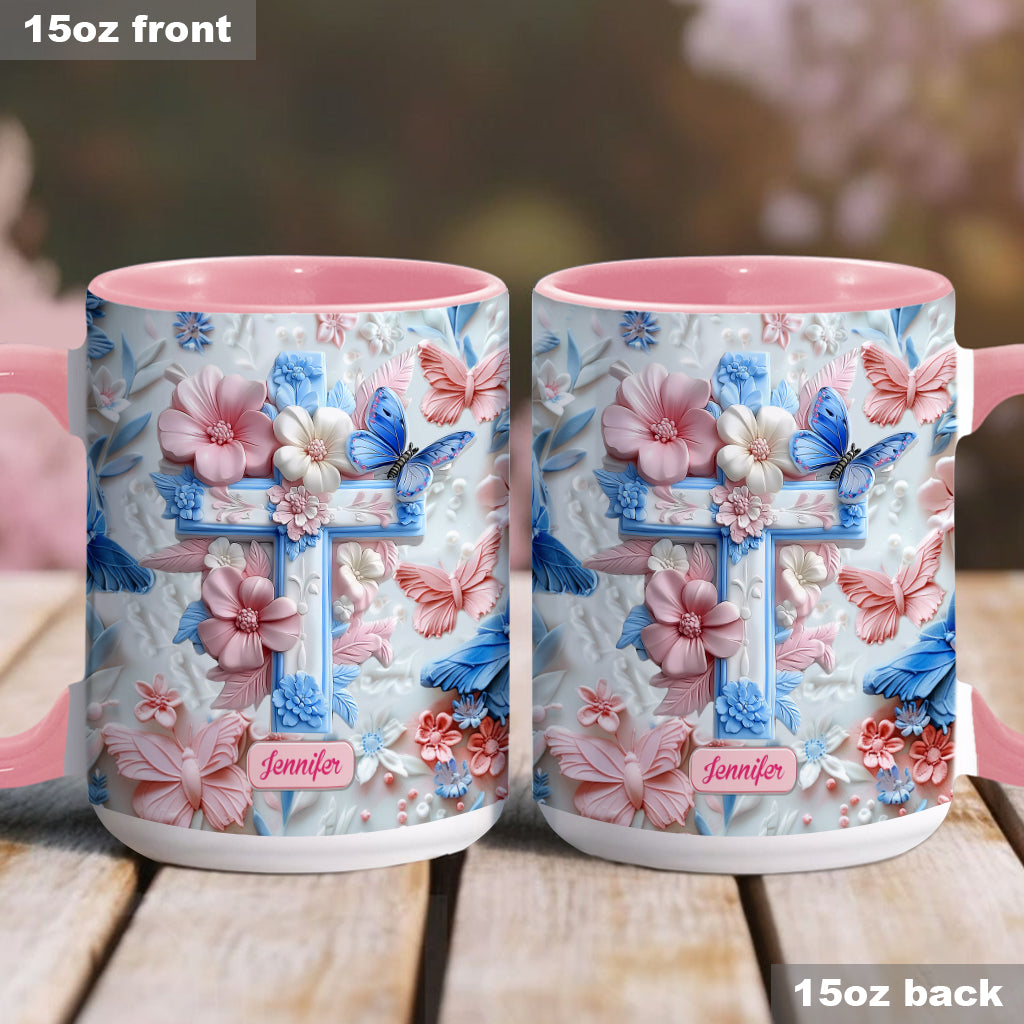 Croyez aux papillons roses et bleus - Mug chrétien personnalisé