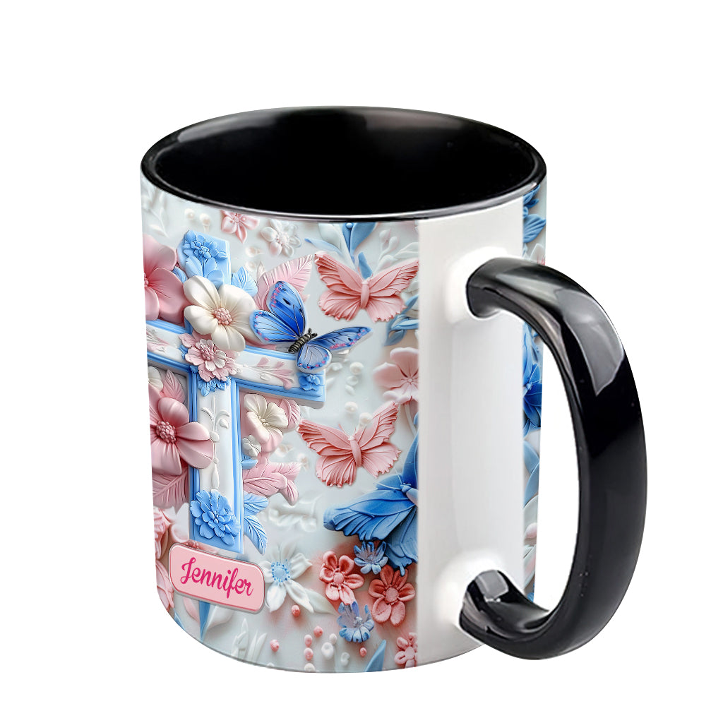 Croyez aux papillons roses et bleus - Mug chrétien personnalisé