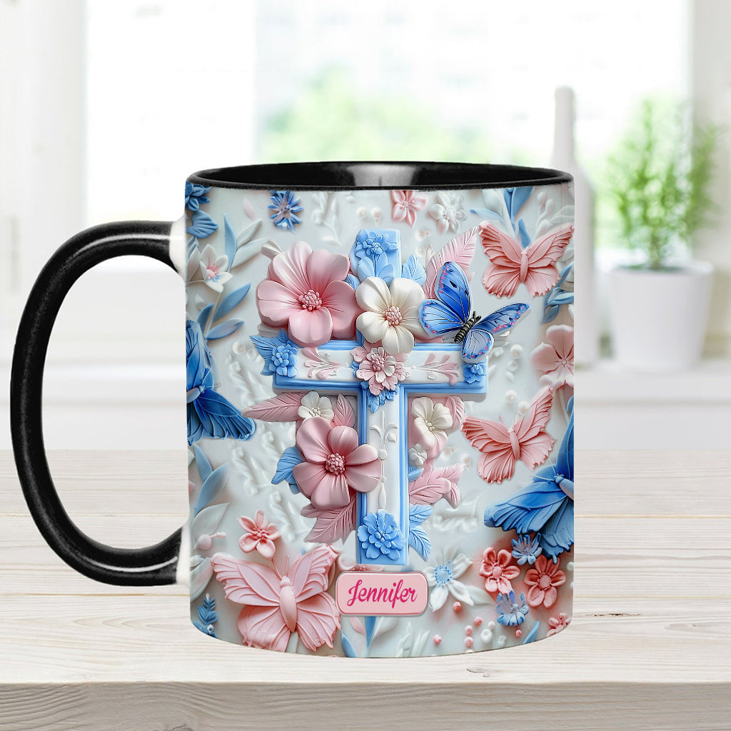 Croyez aux papillons roses et bleus - Mug chrétien personnalisé