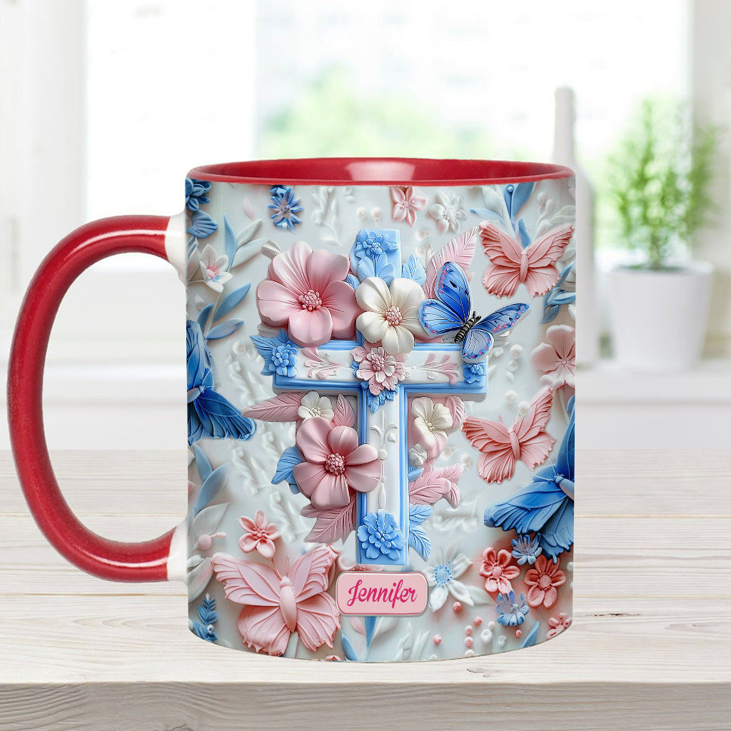 Croyez aux papillons roses et bleus - Mug chrétien personnalisé