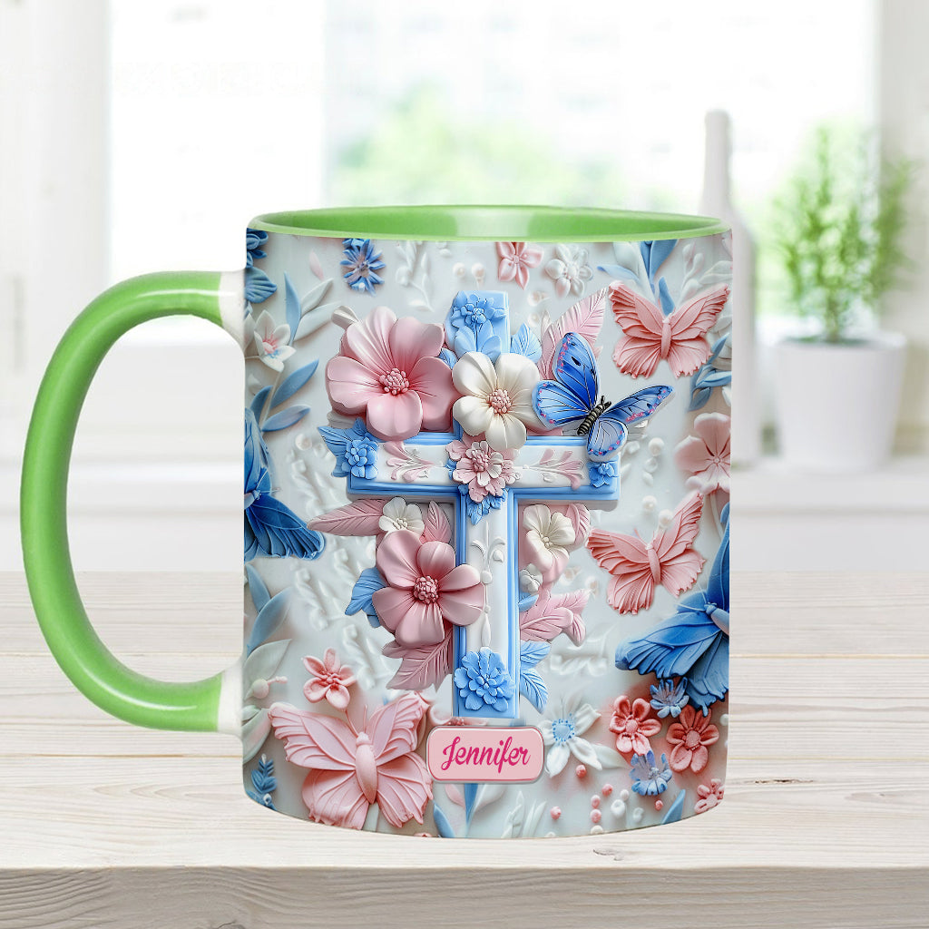 Croyez aux papillons roses et bleus - Mug chrétien personnalisé