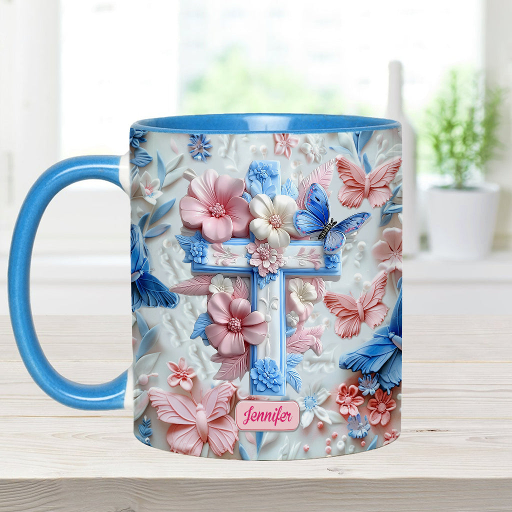 Croyez aux papillons roses et bleus - Mug chrétien personnalisé