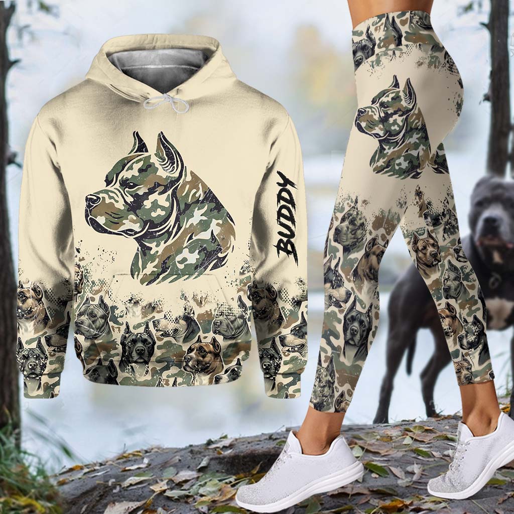 Camouflage Pitbull - Sweat à capuche et leggings personnalisés pour chien