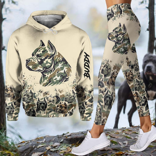 Camouflage Pitbull - Sweat à capuche et leggings personnalisés pour chien