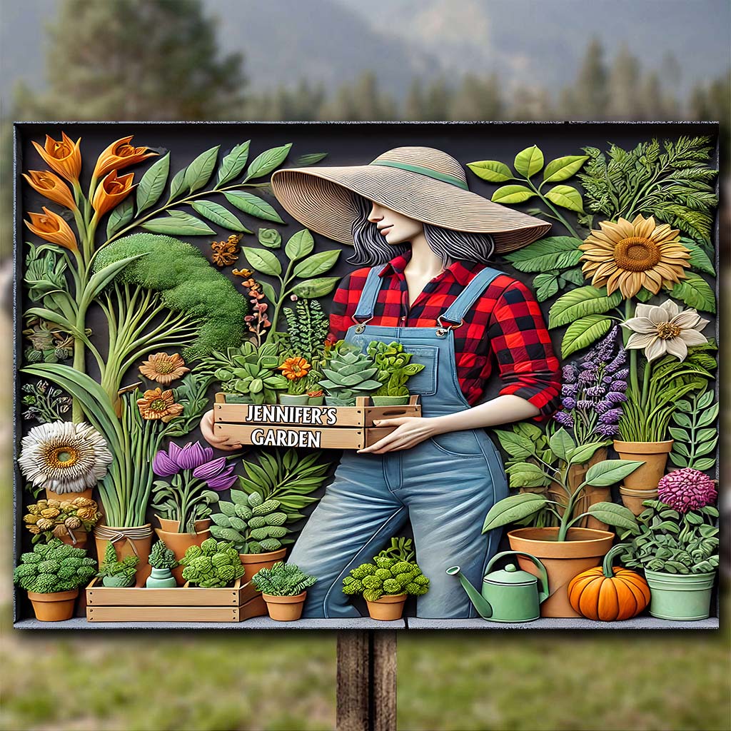 J'adore jardiner - Panneau métallique rectangulaire personnalisé sur le thème du jardinage