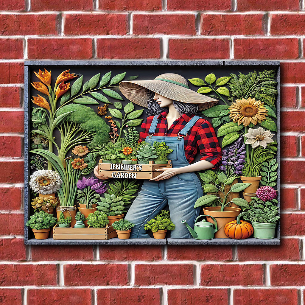 J'adore jardiner - Panneau métallique rectangulaire personnalisé sur le thème du jardinage