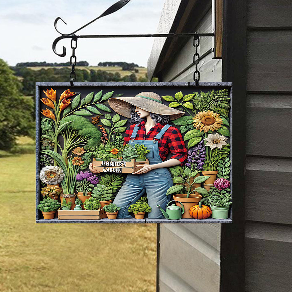 J'adore jardiner - Panneau métallique rectangulaire personnalisé sur le thème du jardinage