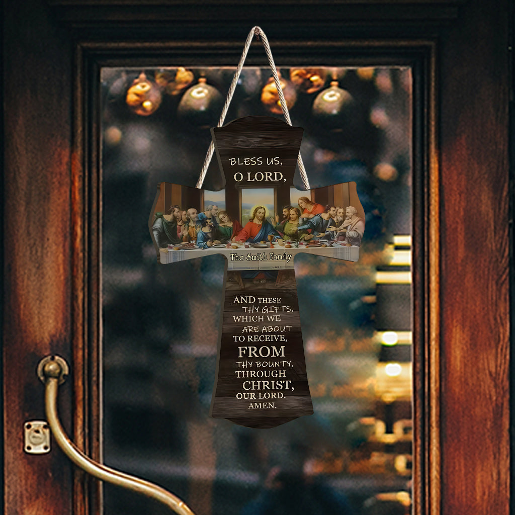 Bless Us O Lord - Personalized Christian Custom Shaped Wood Sign