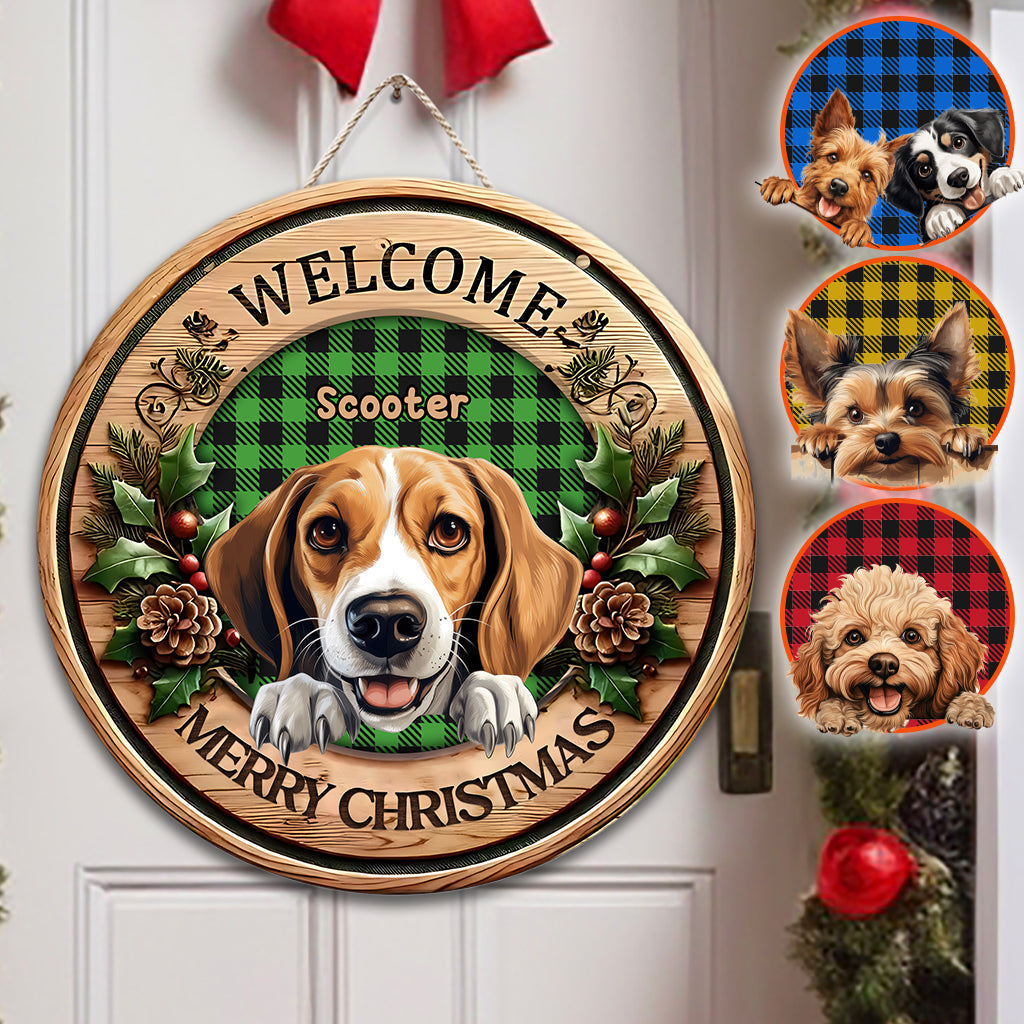 Joyeux Noël Chien Personnalisé - Panneau rond en bois personnalisé pour chien