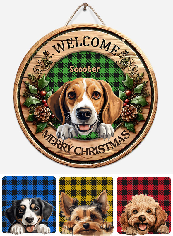 Joyeux Noël Chien Personnalisé - Panneau rond en bois personnalisé pour chien