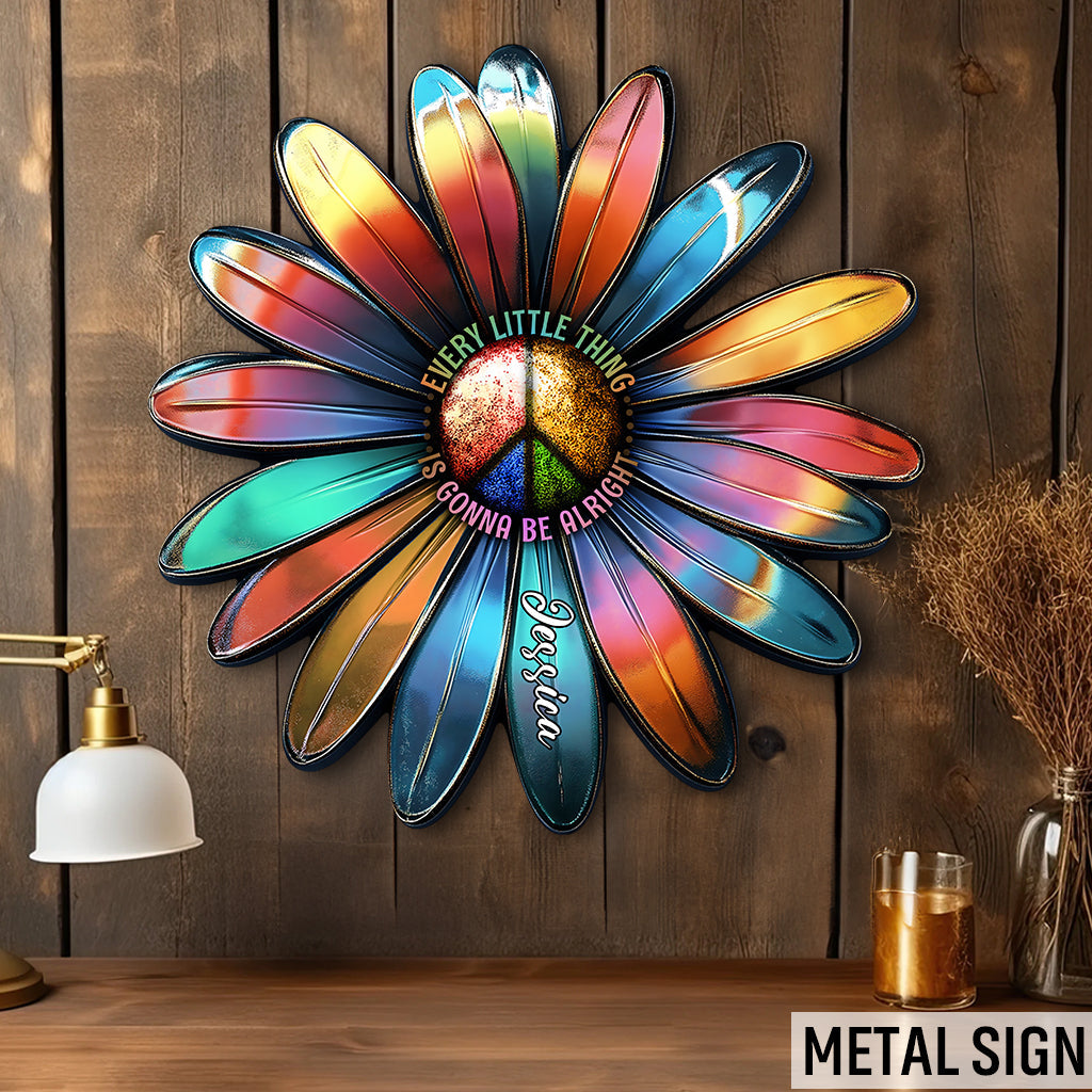 Tout ira bien - Panneau métallique personnalisé style hippie